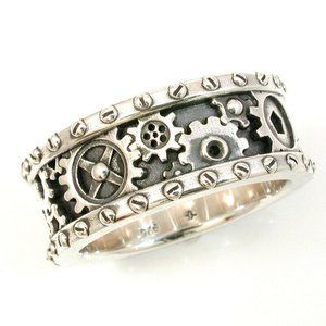 Cool 925 Silver Men's Gears Band Ring Size 8 - 10